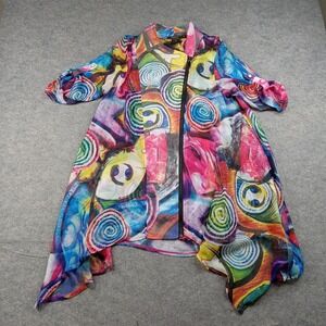 Radzoli Jacket Womens Small Multicolor Abstract Sheer‎ Chiffon Kimono Zip Boho